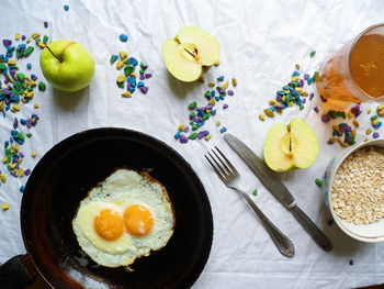 High angle view of breakfast on table