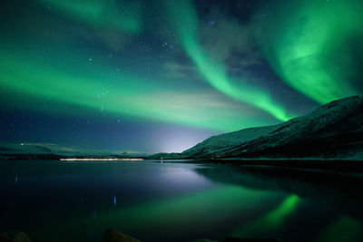 Scenic view of aurora borealis at night