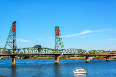 Low angle view of bridge against clear blue sky