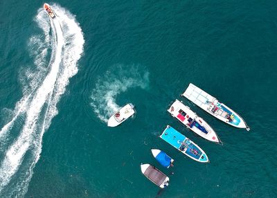 High angle view of ship in sea