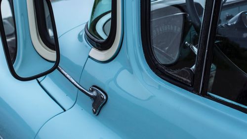 High angle view of blue vintage car