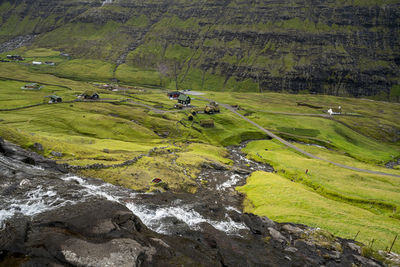 High angle view of green landscape