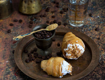 High angle view of ice cream in plate on table