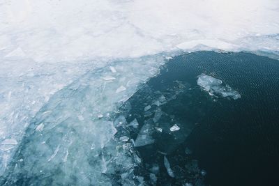 High angle view of frozen sea