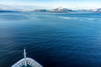 High angle view of sea against sky near island 