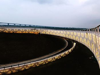 Bridge over road against sky in city