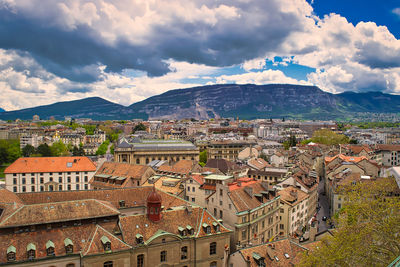 High angle view of townscape against sky