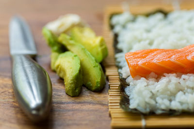 Close-up of sushi on table