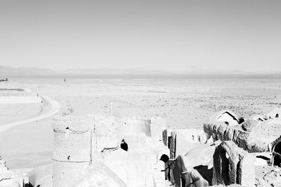 High angle view of people on beach against sky