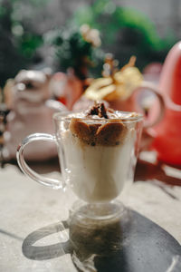 Close-up of coffee cup on table