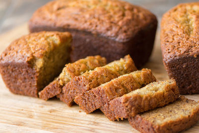 Close-up of bread on cutting board