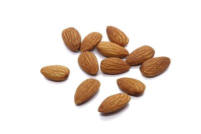 Close-up of cookies against white background