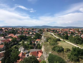 High angle view of townscape against sky