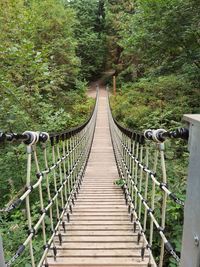 Footbridge amidst trees in forest