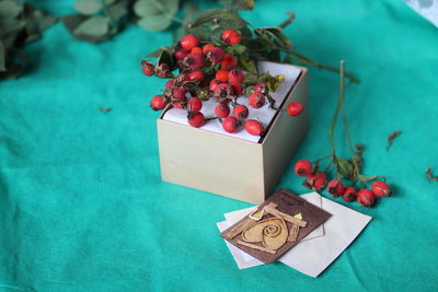 High angle view of fruits on table