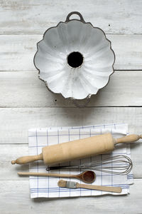 High angle view of shells on table