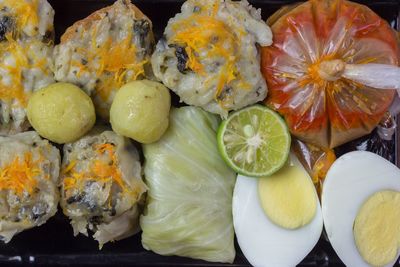High angle view of sushi in plate