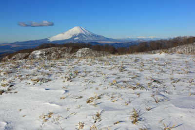 Scenic view of snowcapped mountains against sky