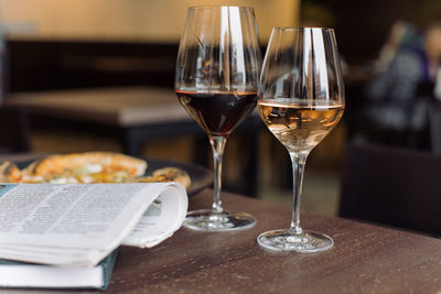 Close-up of beer in glass on table