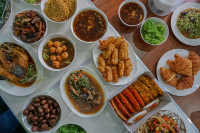 High angle view of food on table