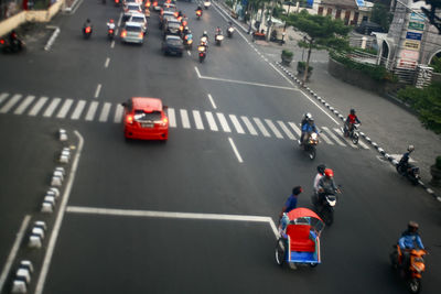 High angle view of vehicles on road