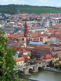 High angle view of buildings in city