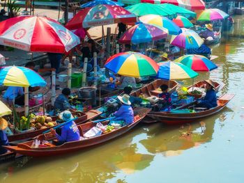 High angle view of boats in canal