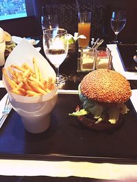 Close-up of food served on table