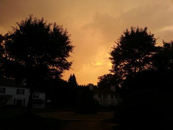 Silhouette trees against sky at sunset