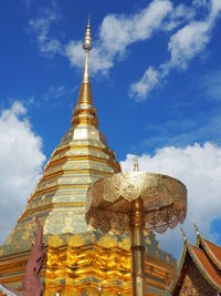 Low angle view of pagoda against sky