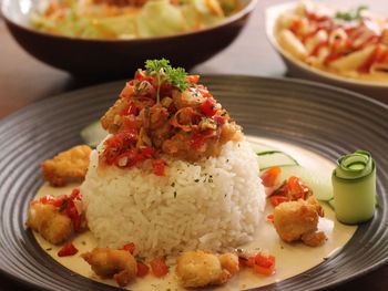 High angle view of meal served in plate