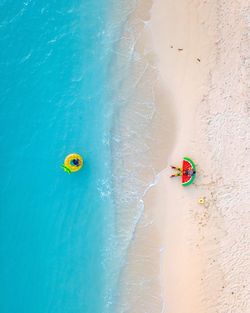 High angle view of young couple on maldives beach