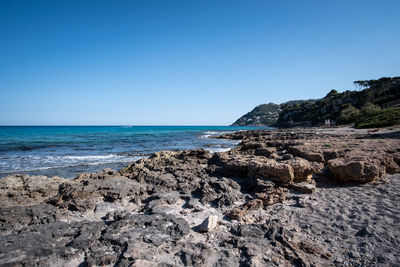 Scenic view of sea against clear sky