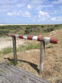 Close-up of farm against sky