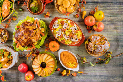 High angle view of fruits on table