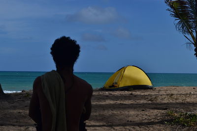 Rear view of a man on beach