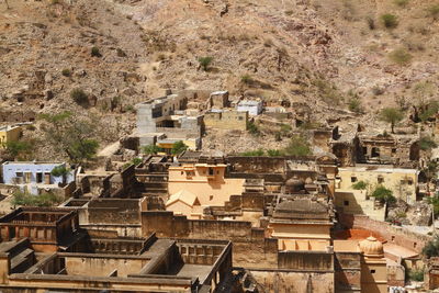 High angle view of old buildings in city