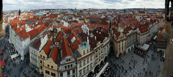 High angle view of buildings in city