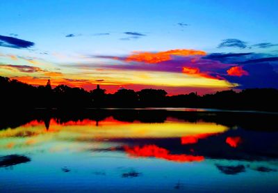 Scenic view of lake against sky during sunset