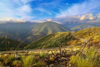 Scenic view of mountains against sky