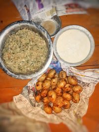 High angle view of food on table