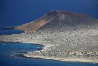 Aerial view of sea by mountains