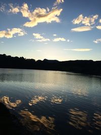 Scenic view of lake against sky at sunset