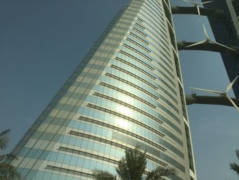 Low angle view of modern buildings against clear sky