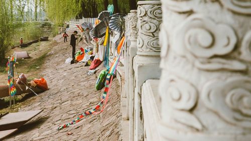 Kites on railing