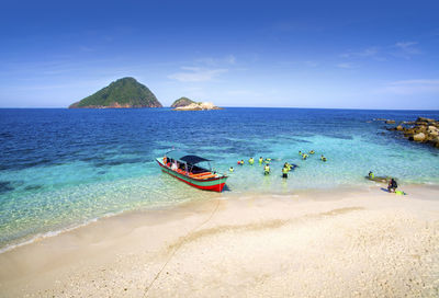 Scenic view of sea against blue sky