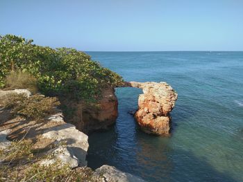 Scenic view of sea against clear sky