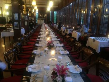 Interior of illuminated restaurant