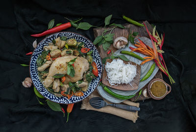 High angle view of food on table