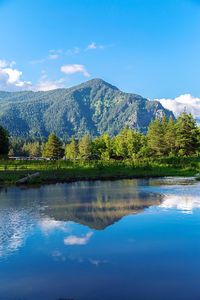 Scenic view of calm lake against mountain range